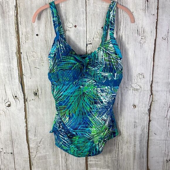 LL Bean Shaping Palm Print Tankini Swim Top Size 12    31 - Picture 1 of 8